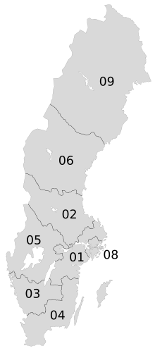 Swedish geographical area codes map SWE Areacodes.svg