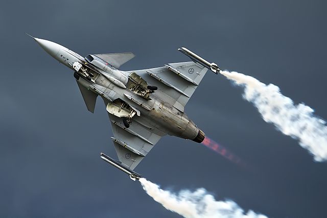 Underside of a Gripen in flight, 2012