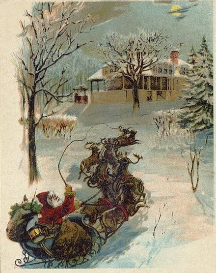 Le père Noël et ses rennes - illustration de 1870.