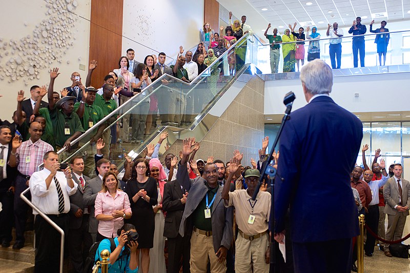 File:Secretary Kerry Asks for a Show of Local Residents Who Work for the United States as He Addresses the Staff of U.S. Embassy Djibouti (16773187344).jpg