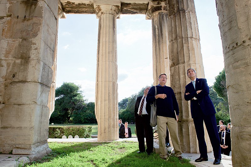 File:Secretary Kerry and Ambassador Pearce Listen to the Description of the Temple of Hephaestus While on a Tour With Dr. Daly in Athens (23491460876).jpg