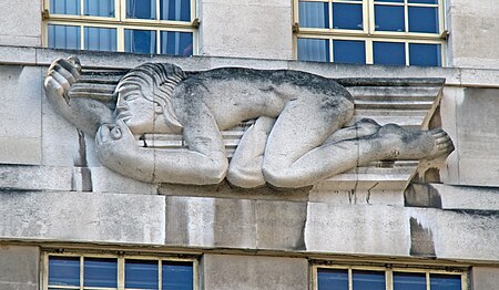 St James's Park Station sculptures – North Wind by Eric Gill.jpg