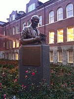 Statue of William Holmes McGuffey outside McGuffey Hall. Statue of William McGuffey.jpg