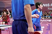 Deutsch: Tischtennis bei den Olympischen Jugendspielen 2018; Tag 9, 15. Oktober 2018; Mixed, Finale, Mixed-Doppel – Miu Hirano & Tomokazu Harimoto (JPN) gegen Sun Yingsha & Wang Chuqin (CHN) 1:3 English: Table tennis at the 2018 Summer Youth Olympics at 15 October 2018 – Mixed Final, Mixed-Double – Miu Hirano & Tomokazu Harimoto (JPN) Vs Sun Yingsha & Wang Chuqin (CHN) 1:3