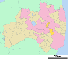 Kaart van Fukushima met het district Tamura gemarkeerd