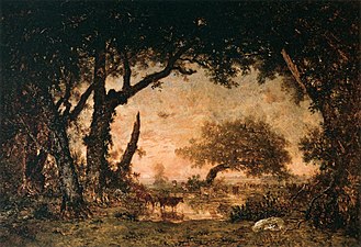 Sortie de forêt à Fontainebleau, soleil couchant, 1848-1849, musée du Louvre, Paris.