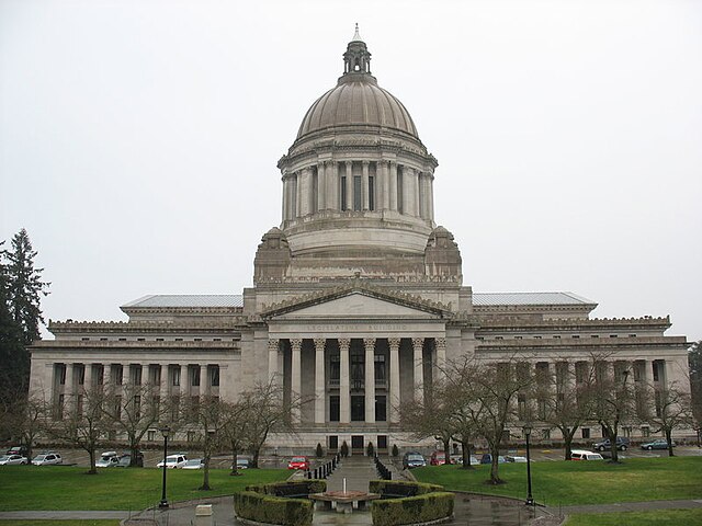 The Washington State Legislature meets in the Legislative Building on the Washington State Capitol campus in Olympia.