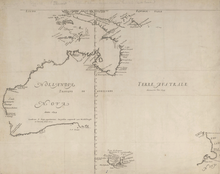 На карте изображены западное и северное побережье Австралии (обозначенные как «Новая Голландия»), Тасмания («Земля Ван Димена») и часть Северного острова Новой Зеландии (обозначенные как «Новая Зеландия»).