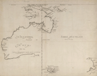 One of the earliest European maps of Australia. Thevenot - Hollandia Nova detecta 1644.png