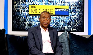 Tim Modise hosting one of his talk shows on South African television. This image was taken at the eNCA Studios in Hyde Park, Johannesburg during the shooting of The Modise Network. Tim Modise 1 (1).jpg