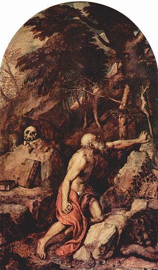 <i>Saint Jerome in Penitence</i> (Titian, 1552) C. 1552 painting by Titian