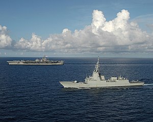 US Navy 050715-N-8163B-019 The Spanish Navy frigate Alvaro De Bazan (F 101) conducts a close quarters exercise near the Nimitz-class aircraft carrier USS Theodore Roosevelt (CVN 71).jpg