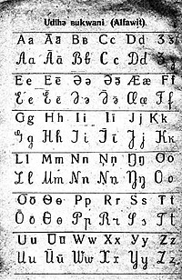 Udege alphabet from the primer of 1932 Udehe latin alphabet.JPG