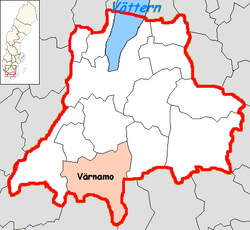 Община Вернаму на картата на лен Йоншьопинг, Швеция