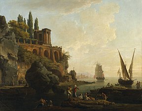 Claude Joseph Vernet, Imaginary Landscape, Italian harbor scene, 1746