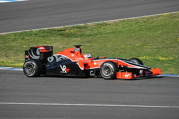 Timo Glock testing the Virgin VR-01 during pre-season testing in Jerez, in February 2010.