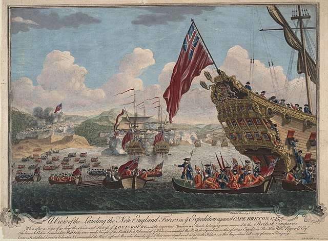 Colored engraving depicting the Siege of Louisbourg