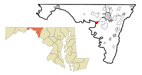 Washington County Maryland Incorporated and Unincorporated areas Williamsport Highlighted.svg