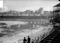 West Side Park with "wildcat" bleachers before a tall fence was built West Side Grounds 1908.jpg