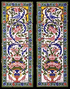 Owji Two panels of earthenware tiles