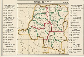 1926 provinces and districts. Congo-Kasai Province stretching east from the Congo's mouth