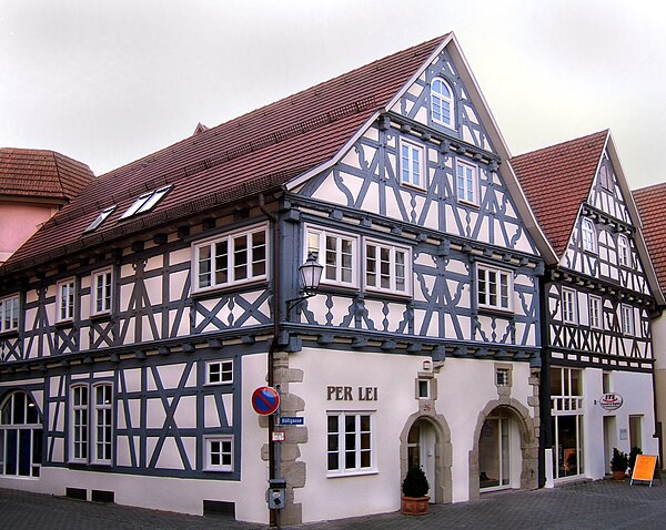 An example of the timber-framed homes of the old town