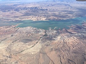 2015-11-03 11 02 59 View southeast across the Overton Arm of Lake Mead, Nevada from an airplane.jpg