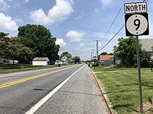 DE 9 northbound in Leipsic 2022-07-16 12 49 41 View north along Delaware State Route 9 (Main Street) at Delaware State Route 42 (Fast Landing Road) in Leipsic, Kent County, Delaware.jpg