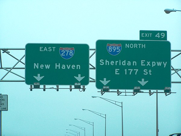 Overhead guide signs for the Sheridan on the Bruckner Expressway, before I-895 was decommissioned in 2017