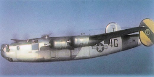 The other main USAAF bomber was the B-24 Liberator. This aircraft "Do Bunny" was shot down by an Me 262 on 25 March 1945 over Soltau, Germany.