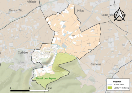 Carte de la ZNIEFF de type 2 sur la commune.