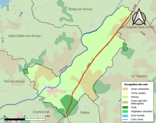 Barevná mapa znázorňující využití půdy.