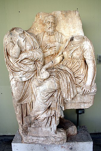 Funerary relief for a girl, flanked by her parents (330/320 BC); Archaeological Museum of Piraeus.