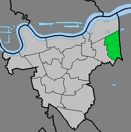The ward of Abbey Wood (green) within Royal Borough of Greenwich (light grey)