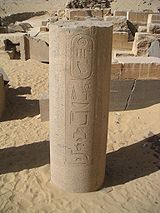 Spine with fluid, stating: "...(pharaoh)-Lord (of) Extent of (the Land's) "Happiness"...."
(uses the Heart (hieroglyph)) Abousir Sahoure 07.jpg