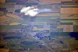 Aerial view of the Town of Milk River and Highway 4