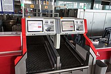 Self-service bag drop counter of Air China at Beijing Capital International Airport Terminal 3 Air China automatic baggage drop counter at ZBAA T3 B01-B02 (20190825160351).jpg