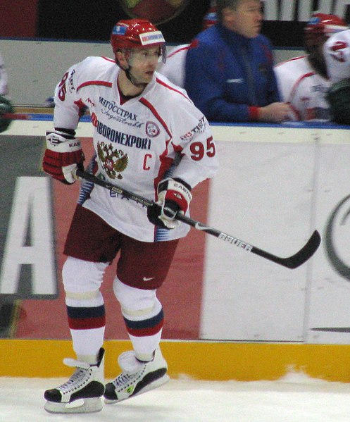 Morozov with the Russian team in a game versus the Czech Republic