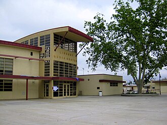 The library and media center, opened in 2002, is the tallest building on the Amador Valley campus. Amador Valley Library and Media Center.JPG