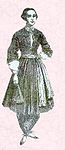 Amelia Bloomer in dem nach ihr benannten Bloomer-Kostüm (1851 in der Zeitung „The Lily“ veröffentlicht)