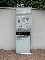 1929-1931: Stele in front of Anne's home from 1929 to 1931 at Marbachweg 307 in Frankfurt-Dornbusch, where Anne's parents moved from the Westend with Margot in 1927