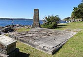 The foundations of the anti-submarine net winch house Anti sub boom net sydney harbour.jpg