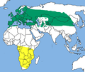 Distribution map (breeding range: green; wintering range: yellow)