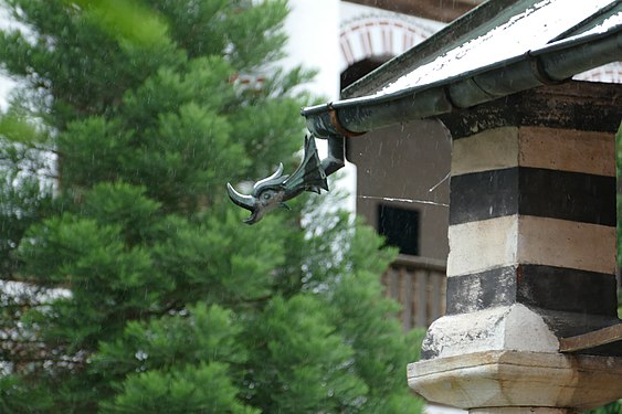 Heavy rain during a thunderstorm in the Rila Monastery, Bulgaria