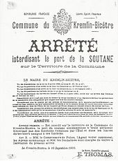 Az 1900. szeptember 10 -i önkormányzati rendelet, amely megtiltja a sután viselését