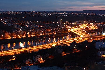 Barrandov bridge at night