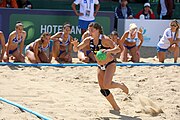 Deutsch: Beachhandball Europameisterschaften 2019 (Beach handball Euro); Tag 2: 3. Juli 2019 – Frauen, Vorrunde Gruppe C, Spanien-Griechenland 2:1 (12:20, 18:16; 8:2) English: Beach handball Euro; Day 2: 3 July 2019 – Women Preliminary Round Group C – Spain-Greece 2:1 (12:20, 18:16; 8:2)