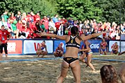 Deutsch: Beachhandball Europameisterschaften 2019 (Beach handball Euro); Tag 4: 5. Juli 2019 – Frauen, Viertelfinale, Spanien-Ungarn 1:2 (14:16, 26:16, 2:5) English: Beach handball Euro; Day 4: 5 July 2019 – Quarter Final Women – Spain-Hungary 1:2 (14:16, 26:16, 2:5)