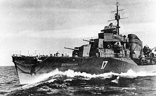 Soviet destroyer <i>Besposhchadny</i> (1936) Gnevny-class destroyer built for the Soviet Navy