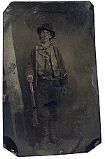 Tintype of Henry McCarty, alias William H. Bonney, better known as Billy the Kid Billy the Kid tintype, Fort Sumner, 1879-80.jpg